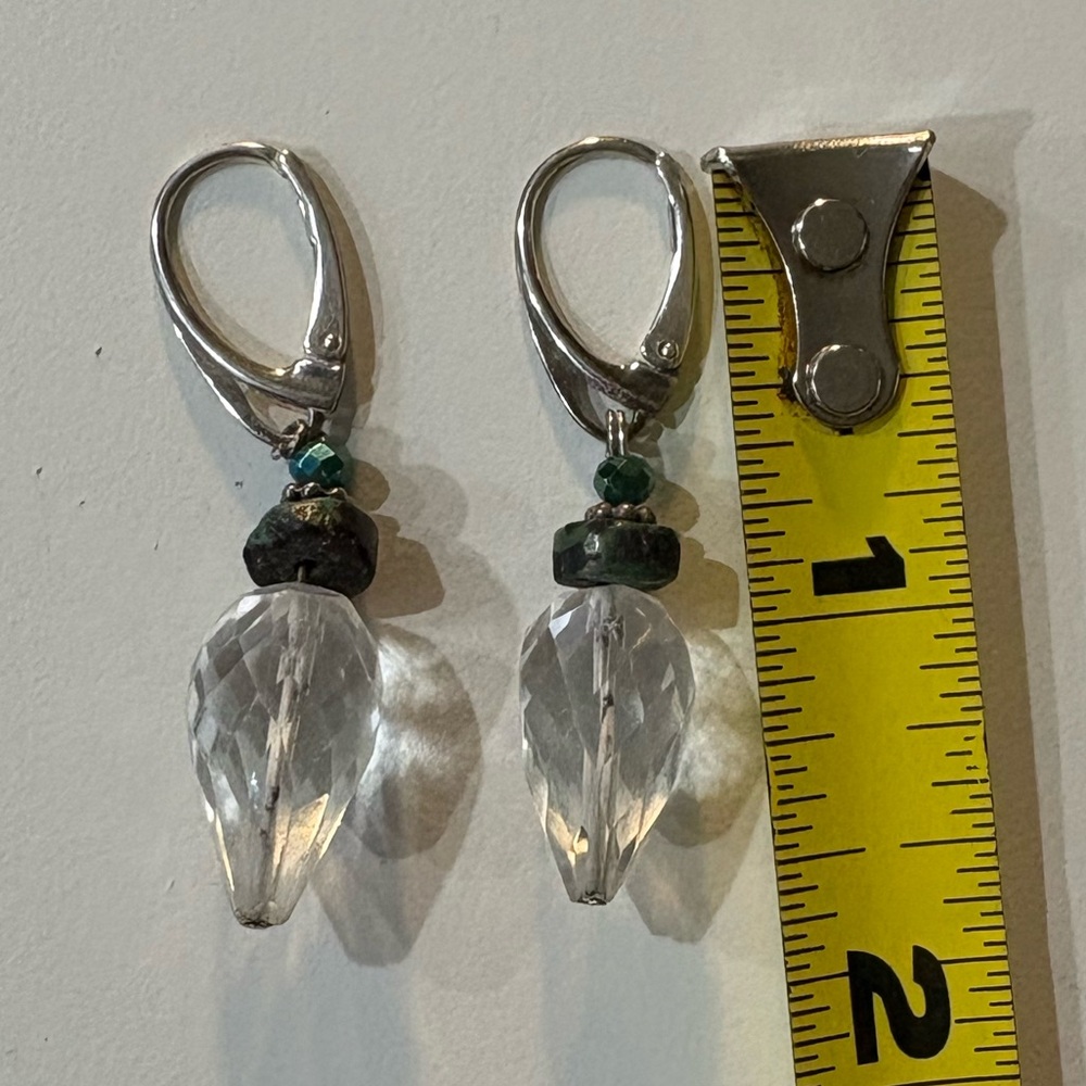 Silver, Crystal & Turqoise Bead Drop Earrings (Plus FREE pair)